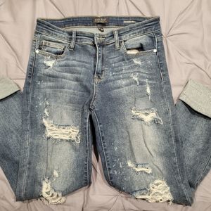 Distressed Judy Blue Boyfriend Bleach Splatter Jeans